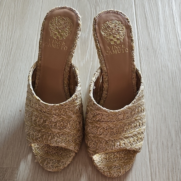 Vince Camuto Woven Tan Wedge Sandals - Picture 2 of 5